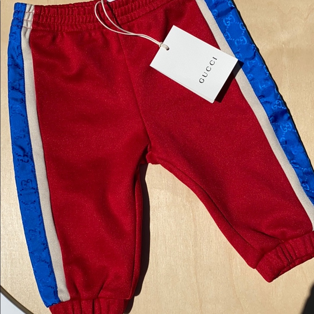 Gucci red blue racer stripe print baby joggers